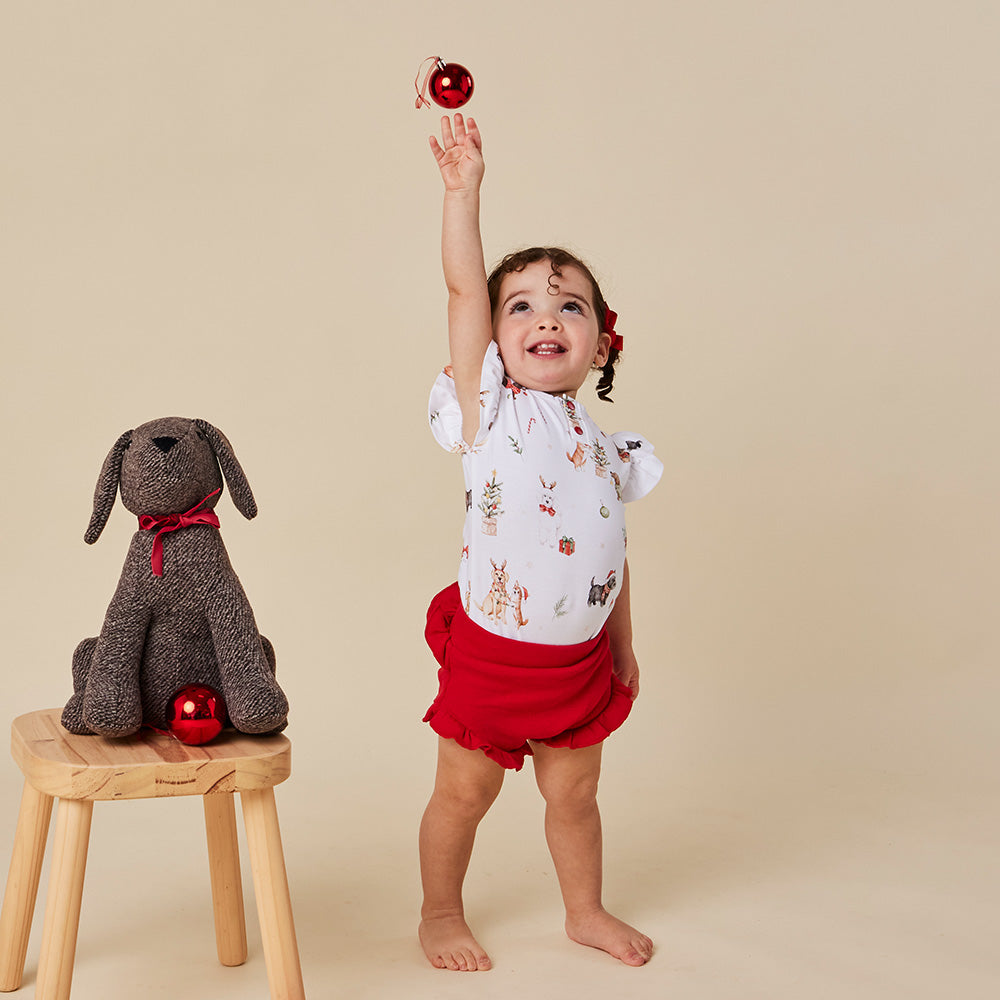 Christmas Pups Short Sleeve Organic Bodysuit with Frill - View 11