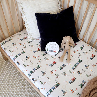 Trains Organic Fitted Cot Sheet | Snuggle Hunny