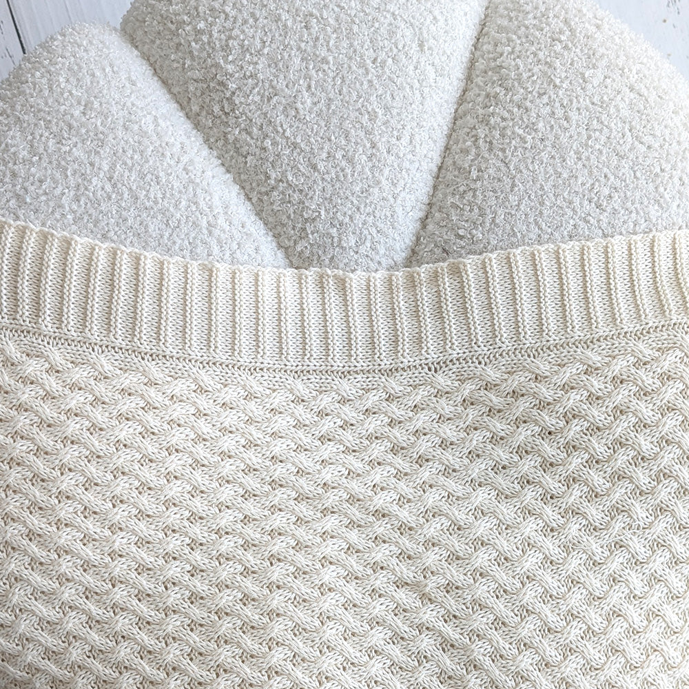 Cream Diamond Knit Organic Baby Blanket - View 6