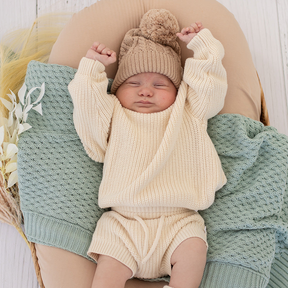 Cream Organic Cotton Knit Shorts - View 3