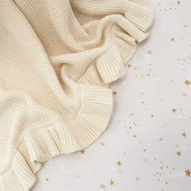 Cream Ruffle Knit Organic Baby Blanket | Snuggle Hunny