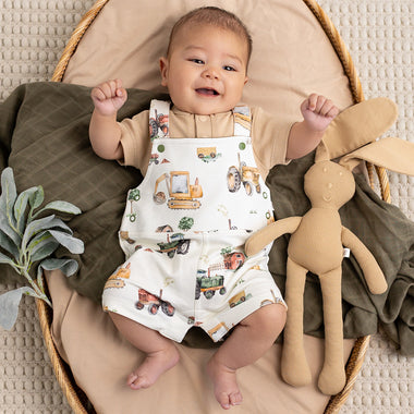 Diggers & Tractors Organic Snuggle Overall Shorts | Snuggle Hunny