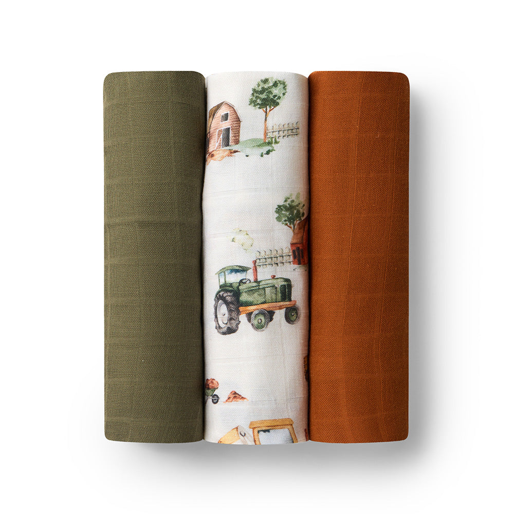 Large Organic Muslin Wraps 3 Pack - Diggers/Olive/Bronze - View 2