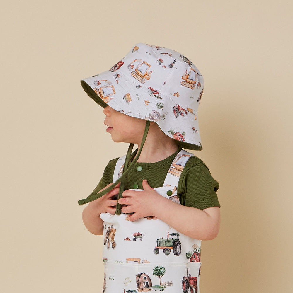 Diggers & Tractors Reversible Cotton Bucket Hat - View 1