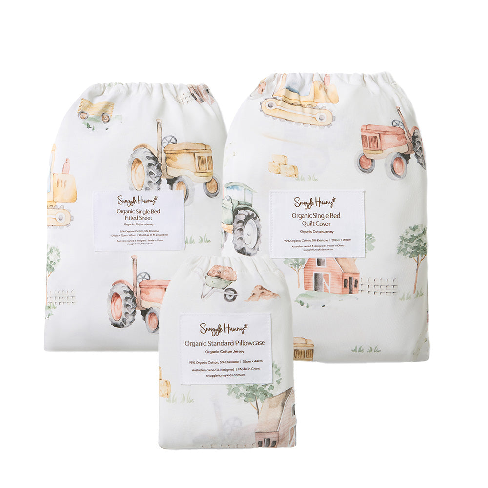 Bundle - Diggers & Tractors Single Bedding - 1 x Sheet + 1 x Quilt Cover + 1 x Pillowcase - View 1