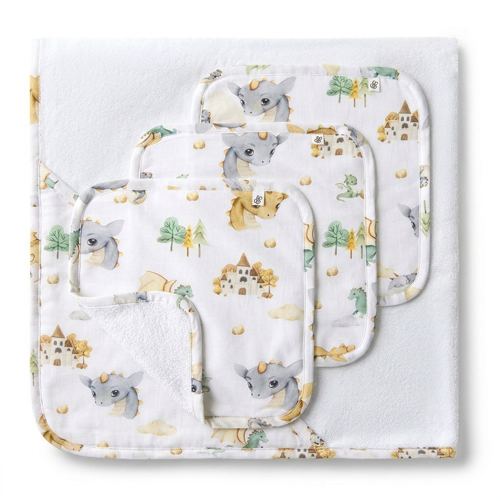 Dragon Organic Baby Towel & Wash Cloth Set - View 1