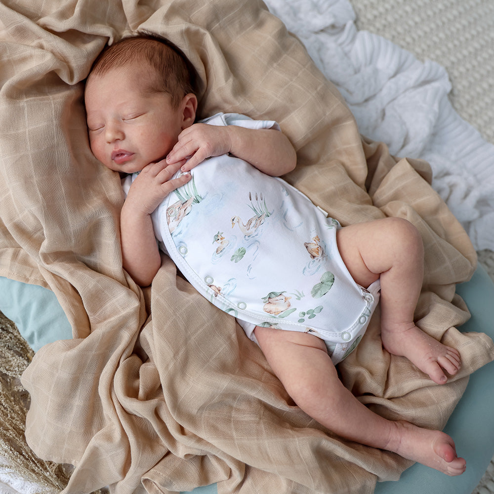 Duck Pond Short Sleeve Organic Kimono Bodysuit - View 7