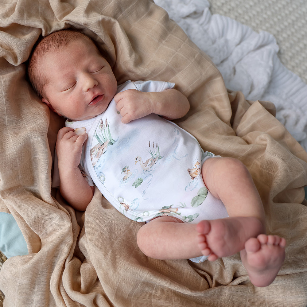 Duck Pond Short Sleeve Organic Kimono Bodysuit - View 3