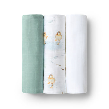 Large Organic Muslin Wraps 3 Pack - Sage/Duck Pond/Milk | Snuggle Hunny