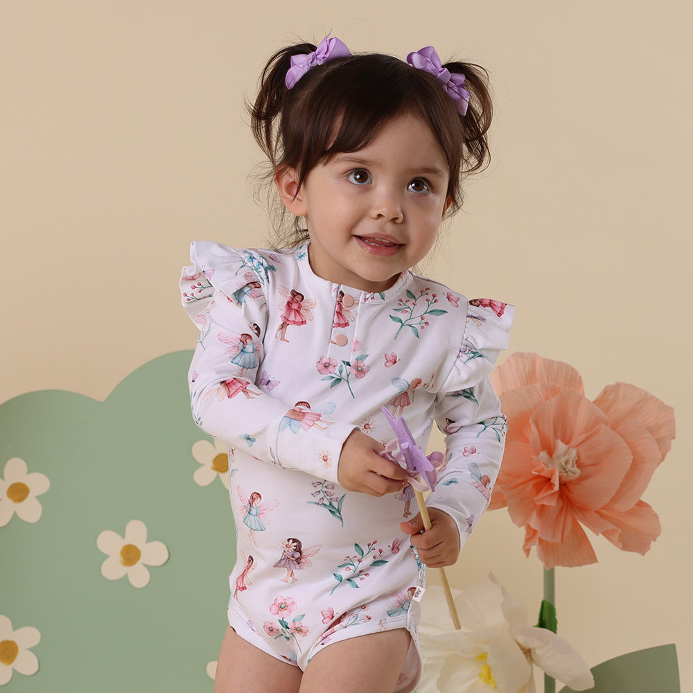 Fairy Garden Long Sleeve Organic Bodysuit with Frill - View 5