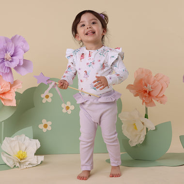 Fairy Garden Long Sleeve Organic Bodysuit with Frill | Snuggle Hunny