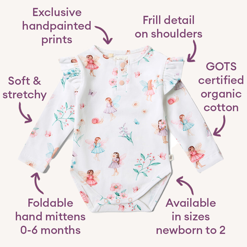 Fairy Garden Long Sleeve Organic Bodysuit with Frill - View 6
