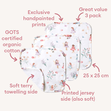 Fairy Garden Organic Wash Cloths - 3 Pack | Snuggle Hunny