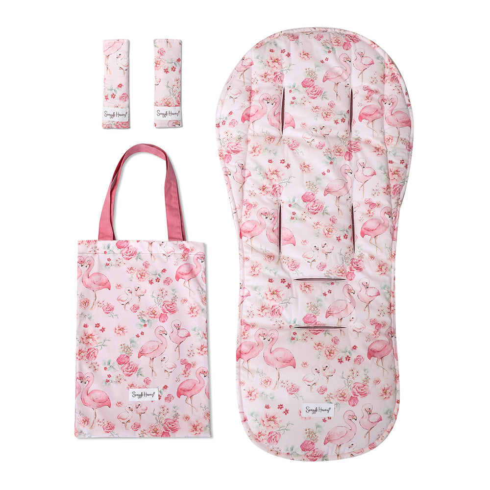 Bundle - Flamingos Pram Liner & Strap Cover Set - View 1