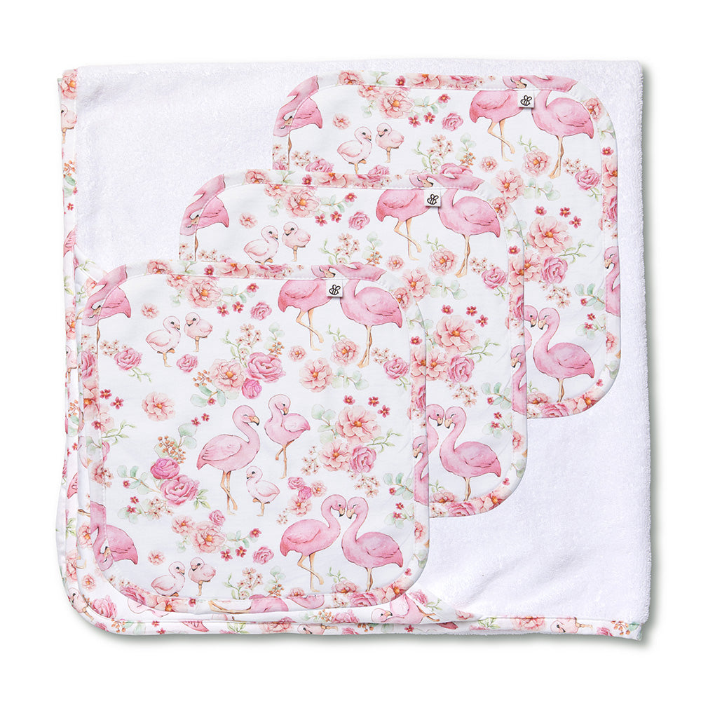 Flamingos Organic Baby Towel & Wash Cloth Set - View 1