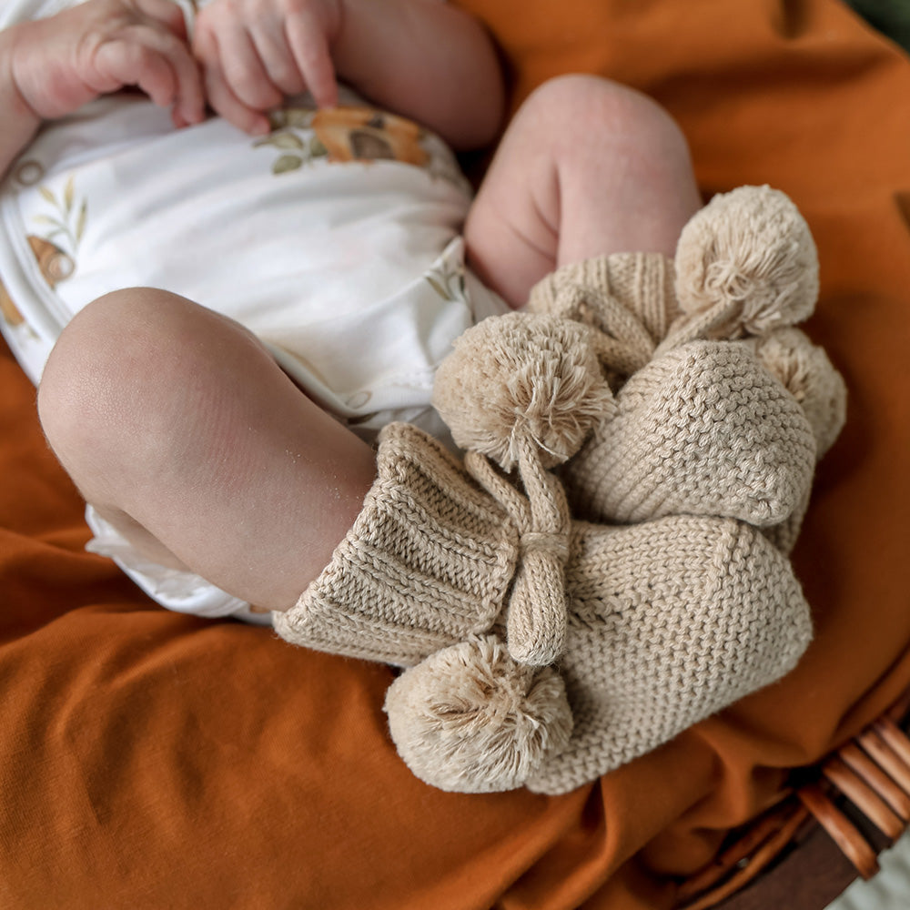 Hazelnut Organic Cotton Knit Booties - View 1