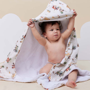 Hooded Towel - Diggers & Tractors Organic Hooded Baby Towel