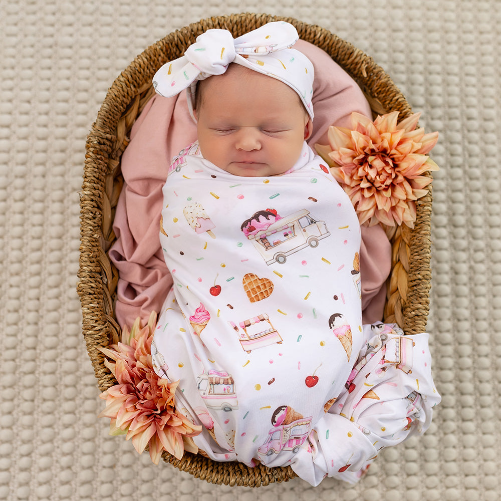 Ice Creams Organic Jersey Wrap & Topknot Set - View 1