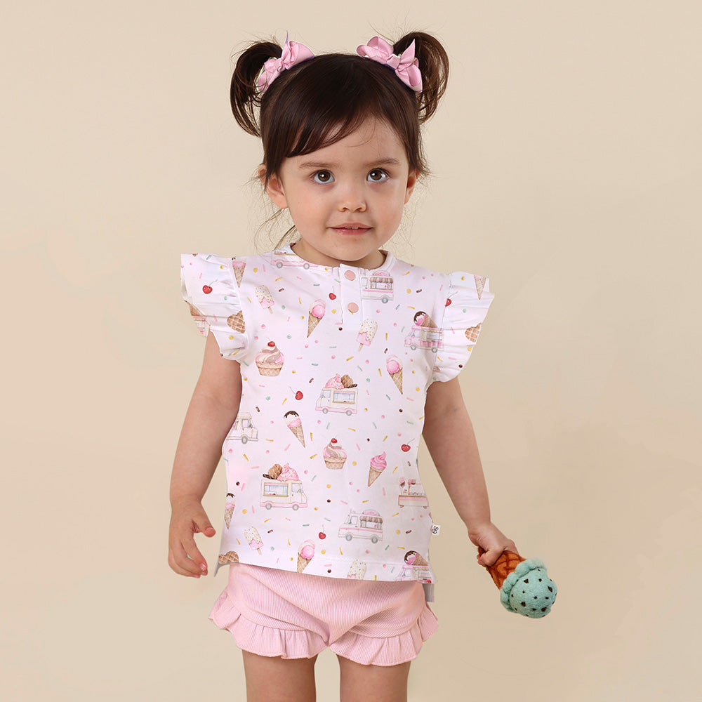 Ice Creams Organic Short Sleeve Top with Frill - View 3