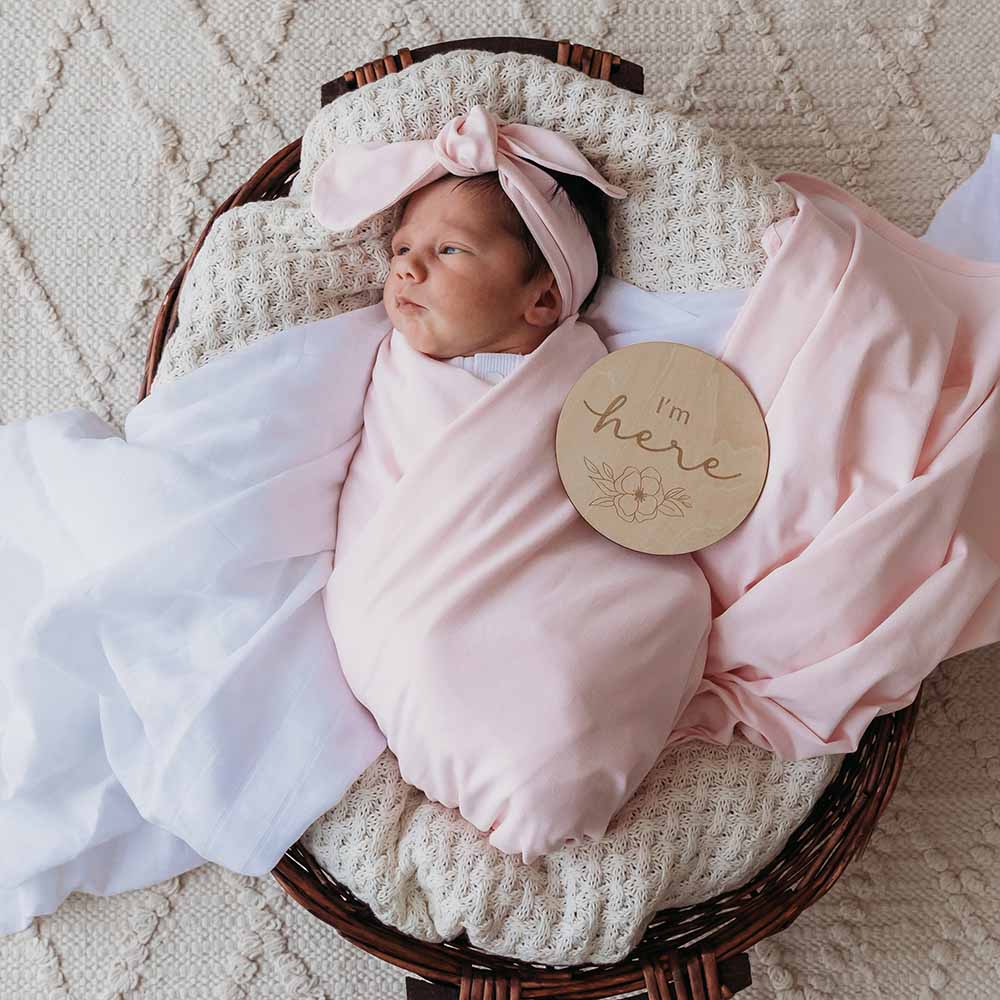 Baby Pink Organic Jersey Wrap & Topknot Set - View 9