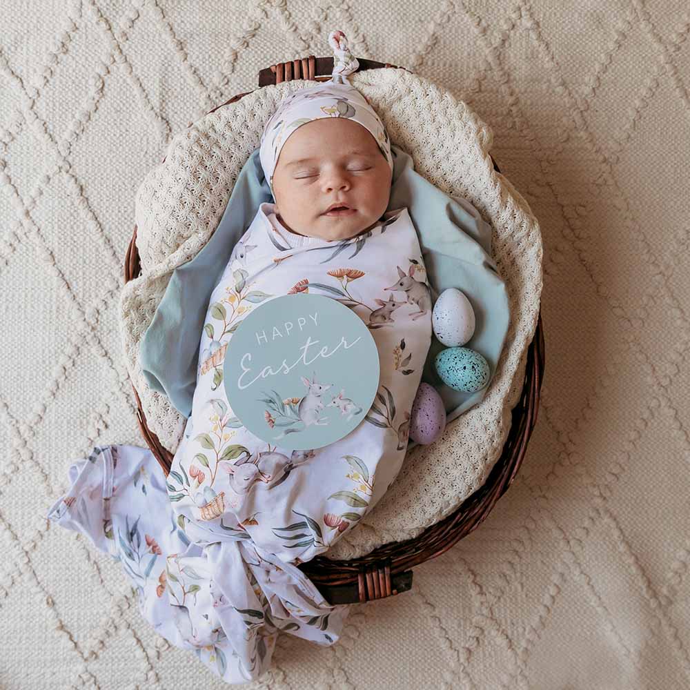 Easter Bilby Organic Jersey Wrap & Beanie Set + Milestone Card - View 1