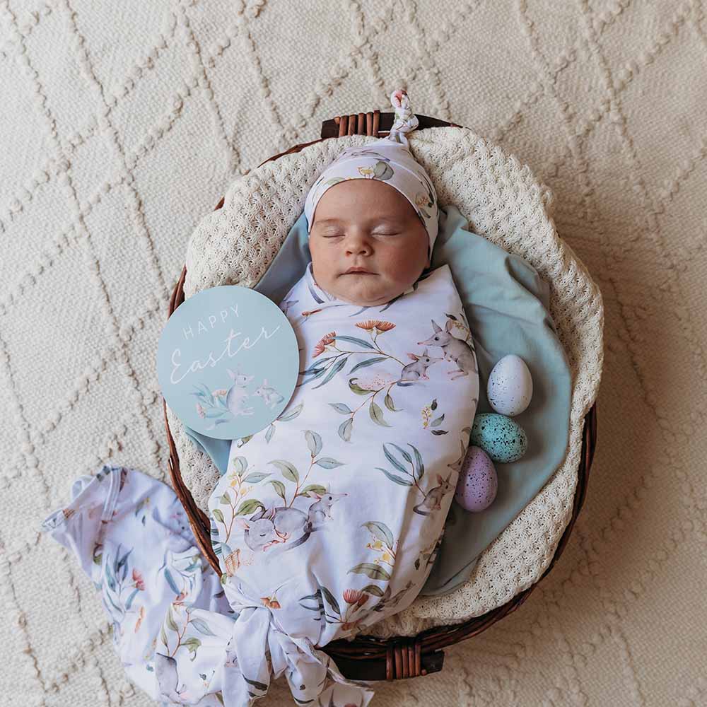 Easter Bilby Organic Jersey Wrap & Beanie Set + Milestone Card - View 6