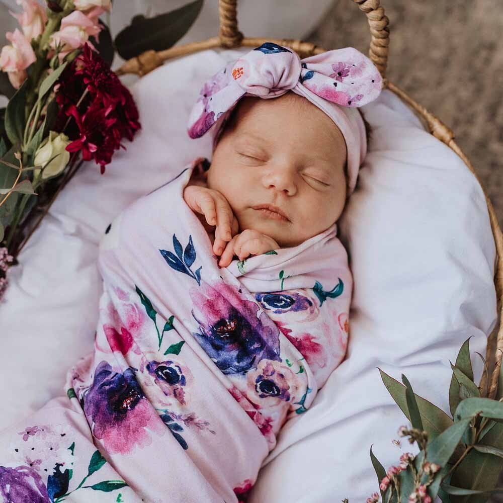 Floral Kiss Organic Jersey Wrap & Topknot Set - View 6