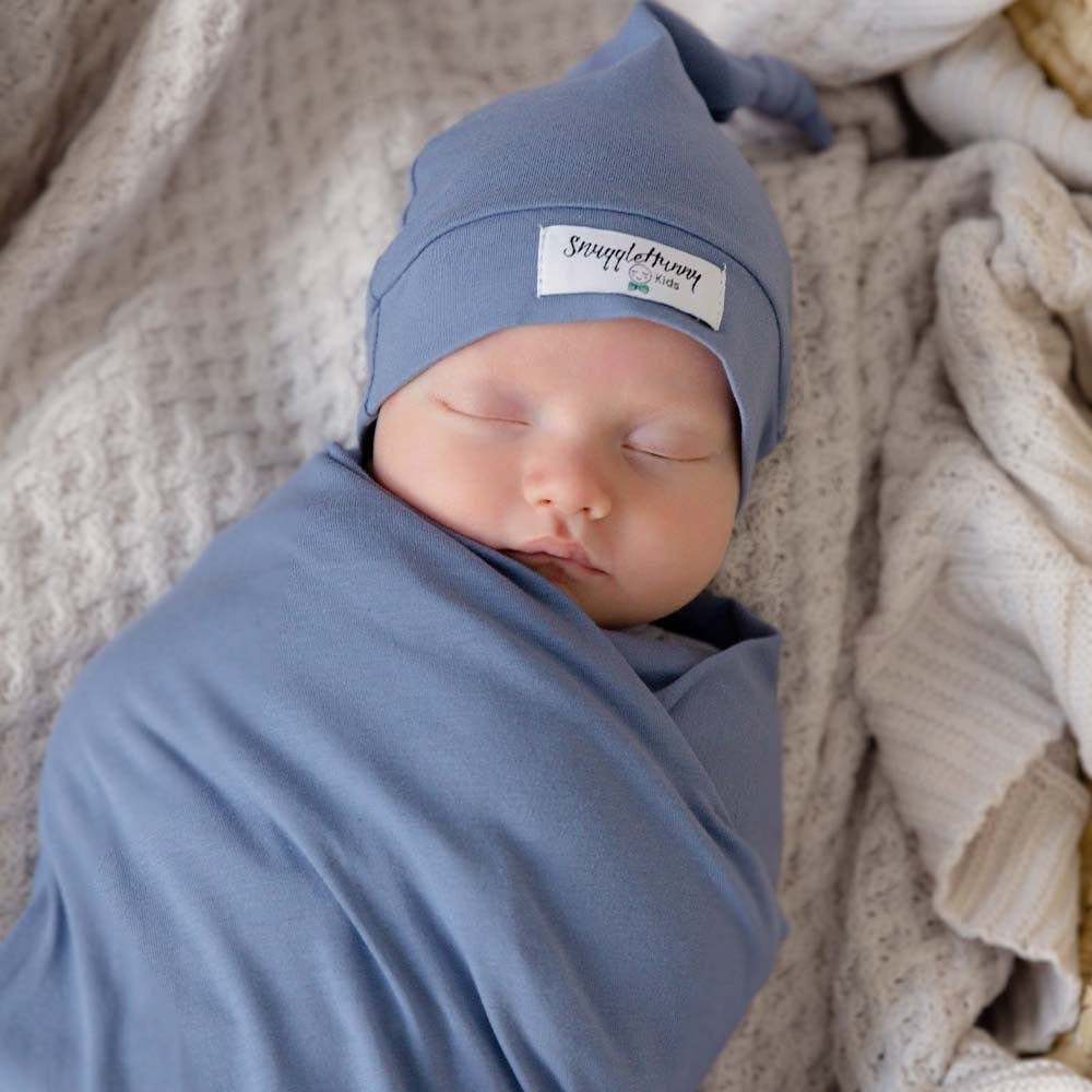 Indigo Baby Jersey Wrap & Beanie Set - View 7