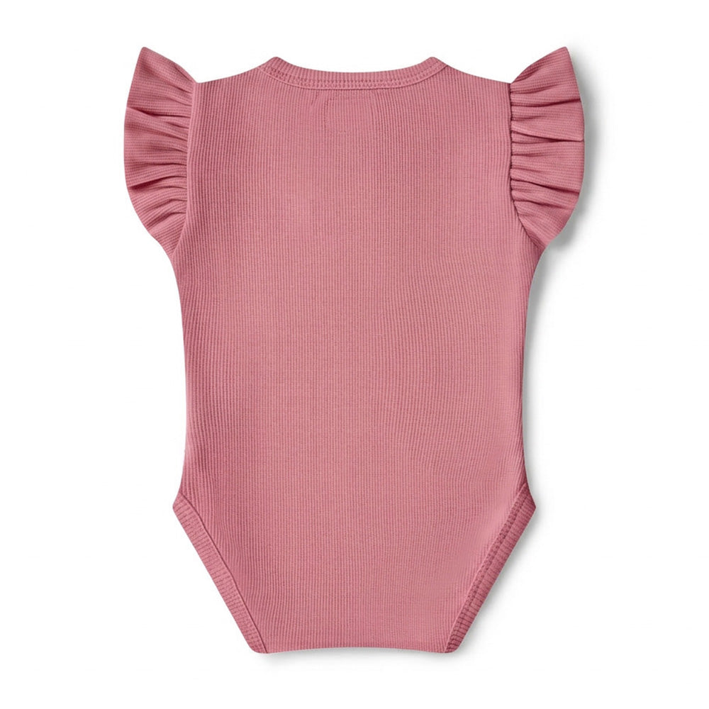 Jewel Pink Rib Short Sleeve Organic Bodysuit with Frill - View 8