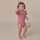 Jewel Pink Rib Short Sleeve Organic Bodysuit with Frill - Thumbnail 4