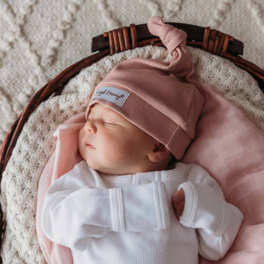 Knotted Beanie - Rose Ribbed Organic Knotted Beanie
