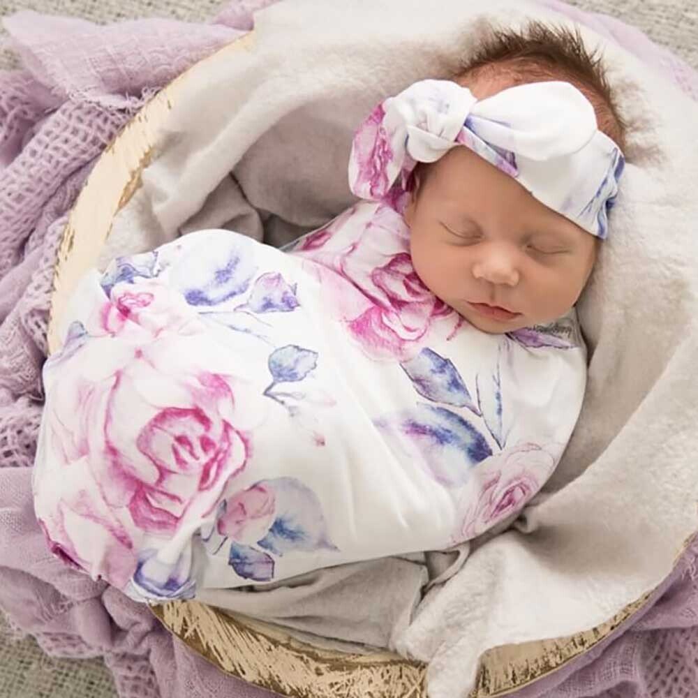 Lilac Skies Organic Jersey Wrap & Topknot Set - View 1