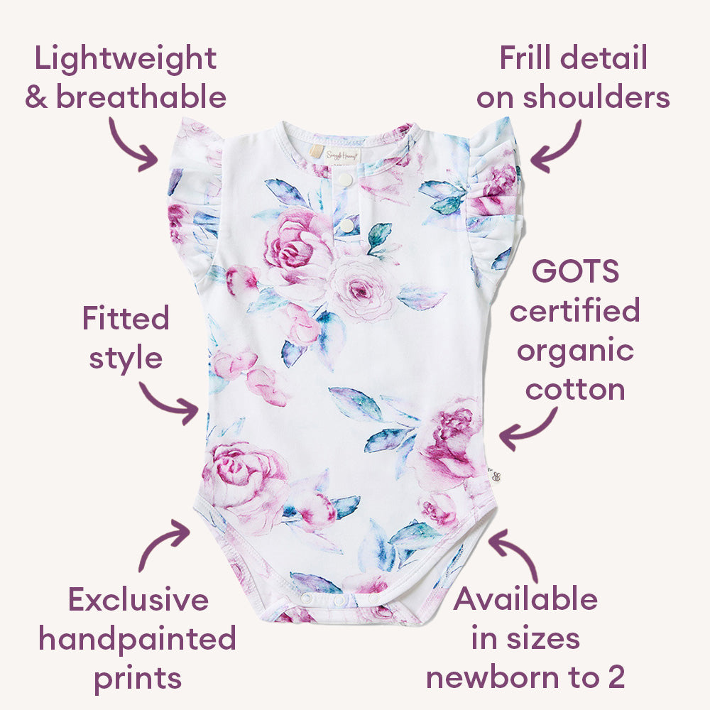 Lilac Skies Short Sleeve Organic Bodysuit with Frill - View 4
