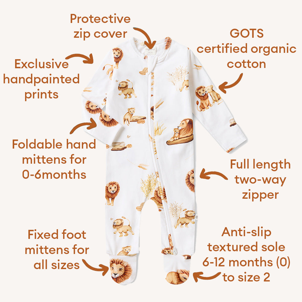 Lion Organic Snuggle Sleepsuit Zip Footie - View 4