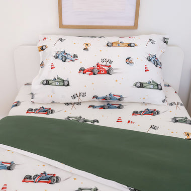 Little Racers Organic Cotton Single Pillowcase | Snuggle Hunny