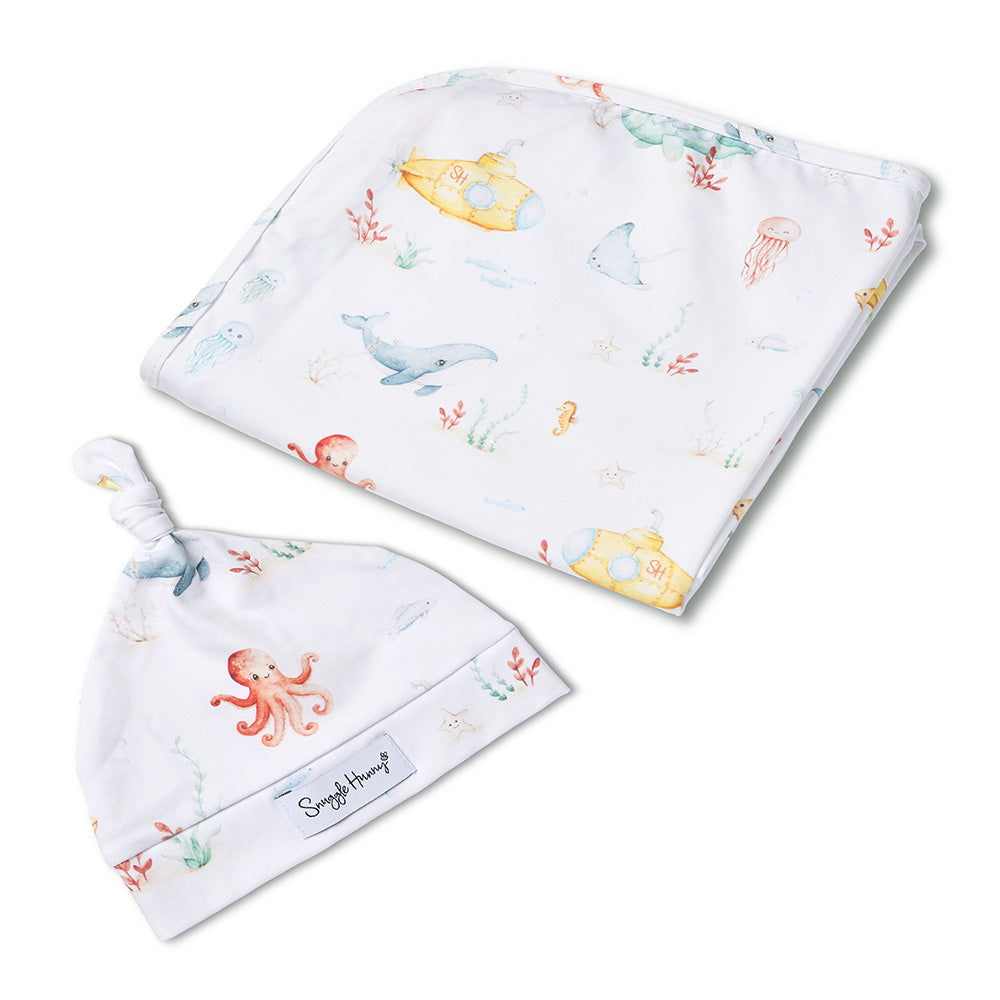 Little Subs Organic Jersey Wrap & Beanie Set - View 2