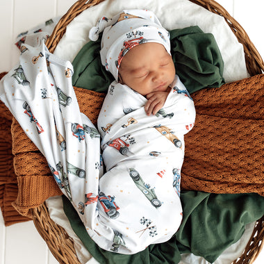 Little Racers Organic Jersey Wrap & Beanie Set | Snuggle Hunny