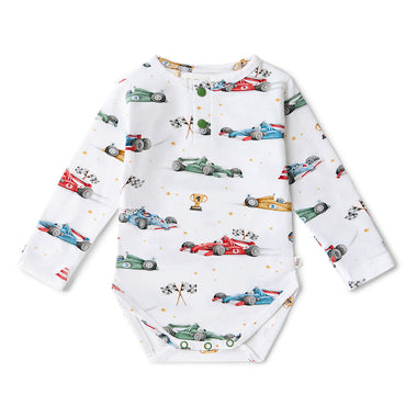Little Racers Long Sleeve Organic Bodysuit | Snuggle Hunny