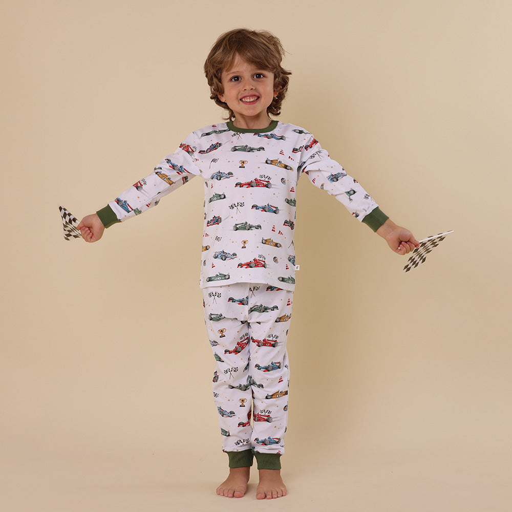 Little Racers Organic Kids Long Sleeve PJ Set - View 1