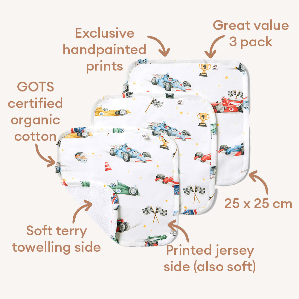 Little Racers Organic Wash Cloths - 3 Pack - View 2