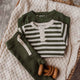 Olive Stripe Long Sleeve Organic Bodysuit - Thumbnail 9