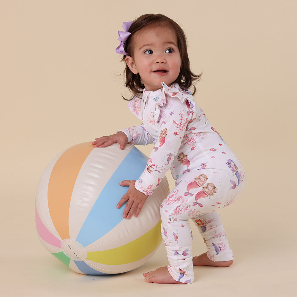 Mermaid Organic Snugglesuit Convertible Romper with Frill - View 4