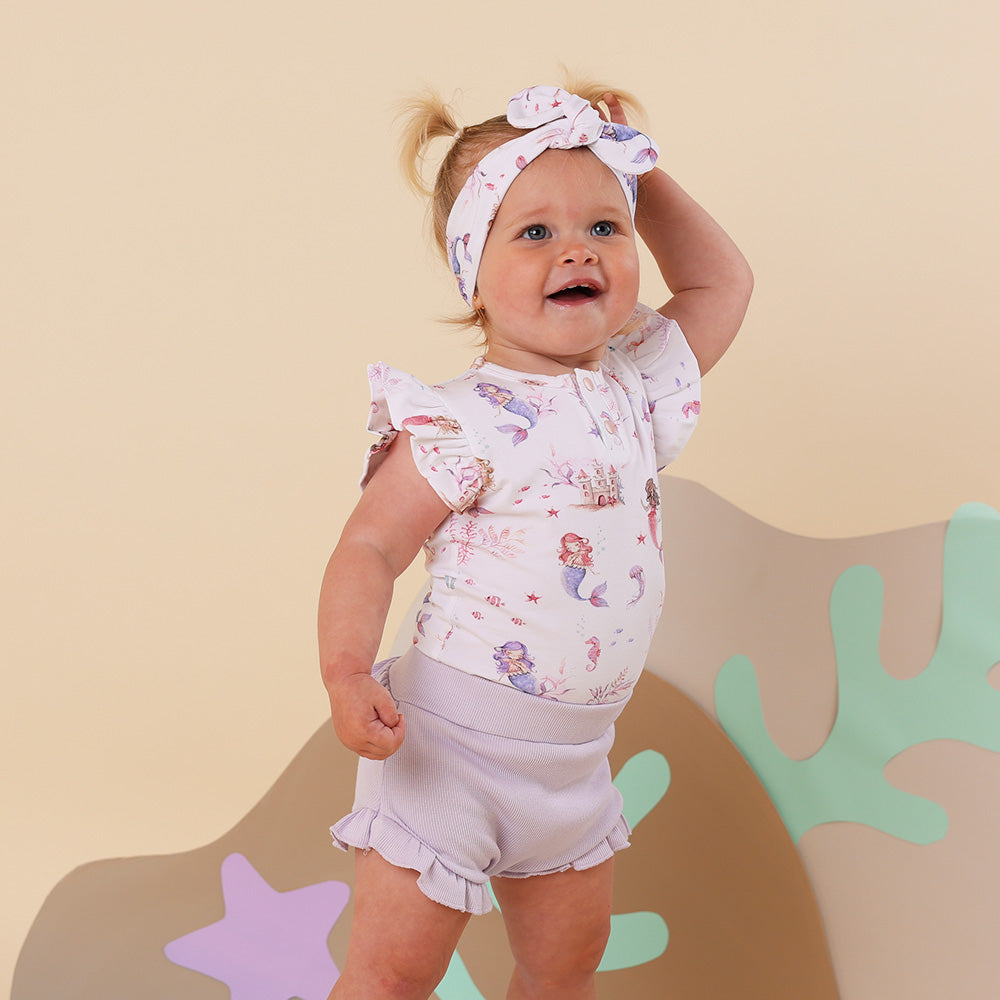 Mermaid Short Sleeve Organic Bodysuit with Frill - View 3