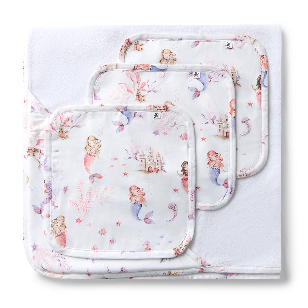 Mermaid Organic Baby Towel & Wash Cloth Set - View 1