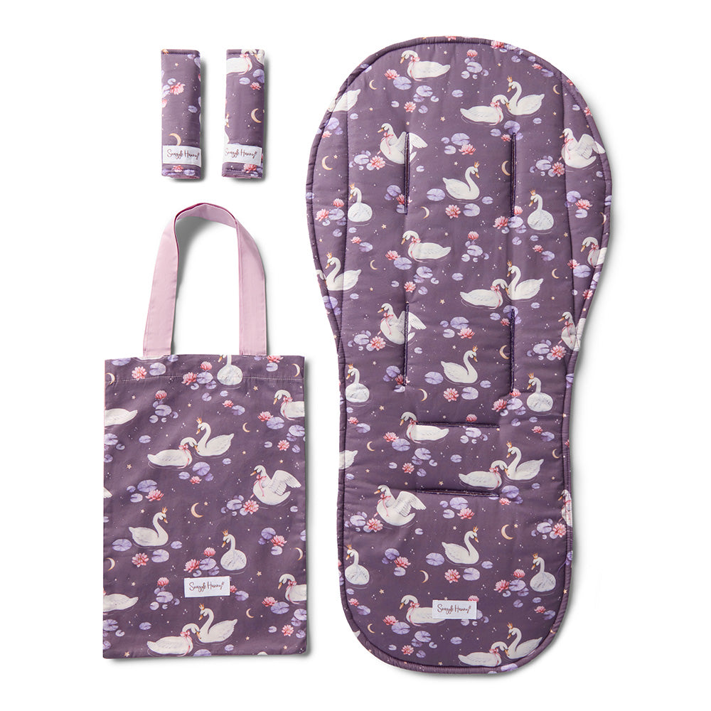 Bundle - Midnight Swan Pram Liner & Strap Cover Set - View 1