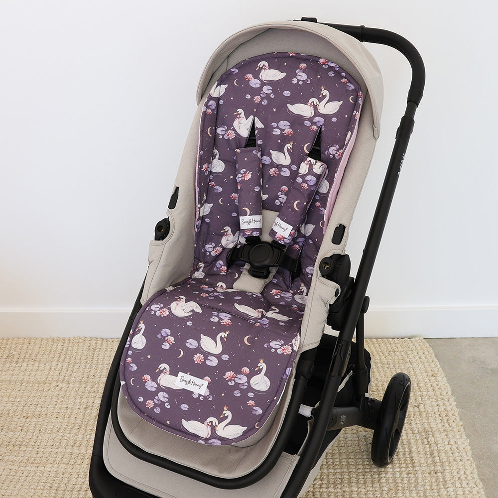 Bundle - Midnight Swan Pram Liner & Strap Cover Set - View 2