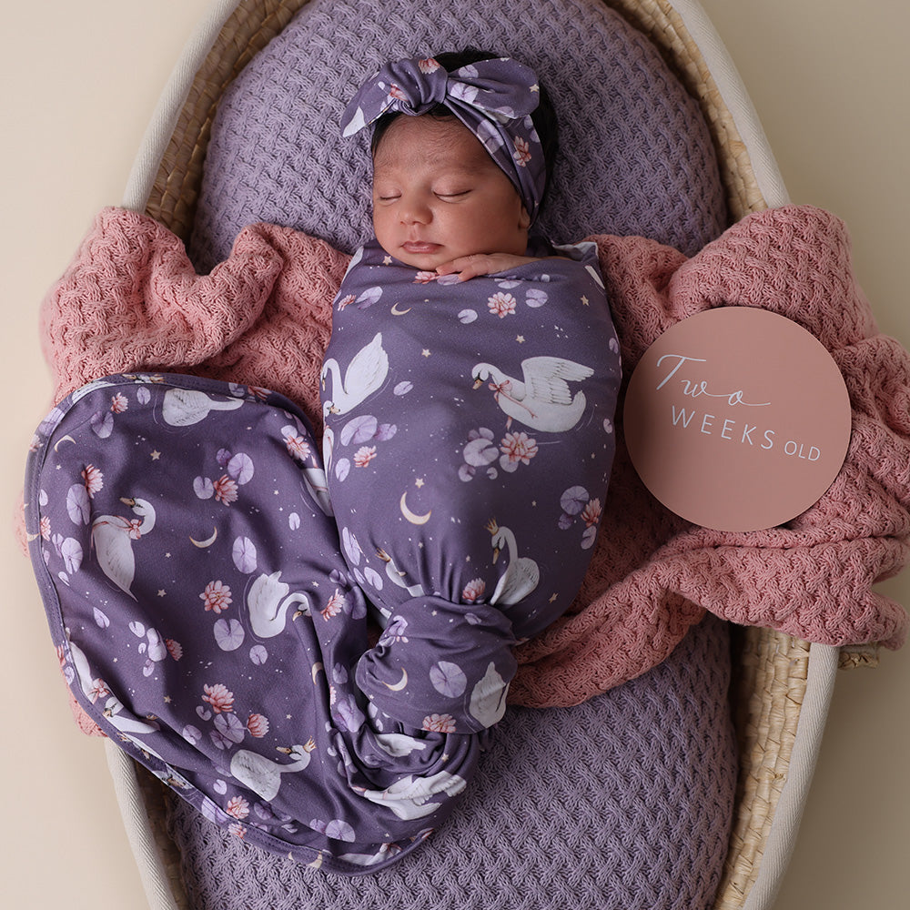 Midnight Swan Organic Jersey Wrap & Topknot Set - View 7