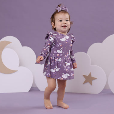 Midnight Swan Long Sleeve Organic Dress | Snuggle Hunny