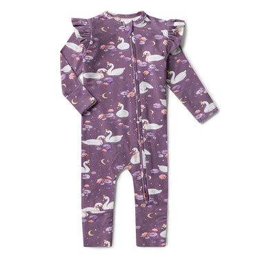 Midnight Swan Organic Snugglesuit Convertible Romper with Frill | Snuggle Hunny