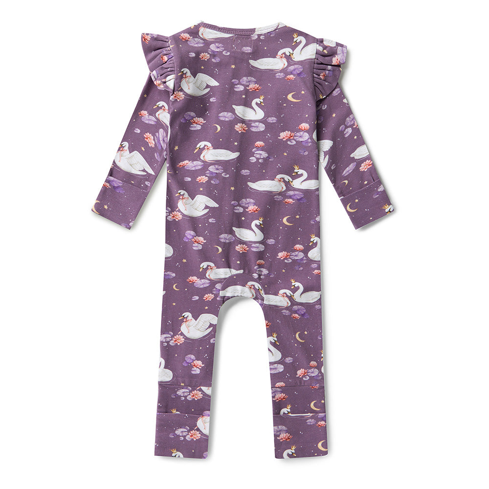 Midnight Swan Organic Snugglesuit Convertible Romper with Frill - View 9